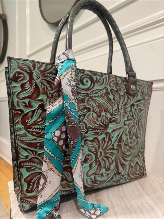 Patricia Nash Handbags - Patricia Nash Bag Vintage Tooled Turquoise and Brown Embossed Tote